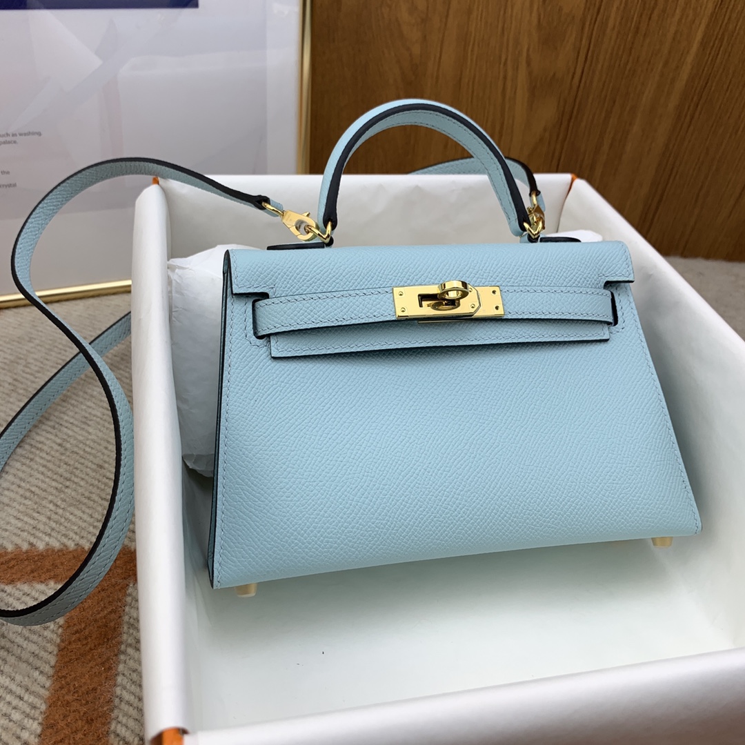 Hermes Kelly Mini II Bag 19CM In Azure Blue Epsom Leather